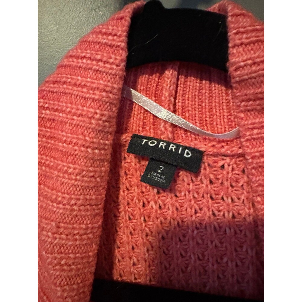 Torrid size 2 salmon pink orange chunky knit cardigan sweater - Picture 3 of 6
